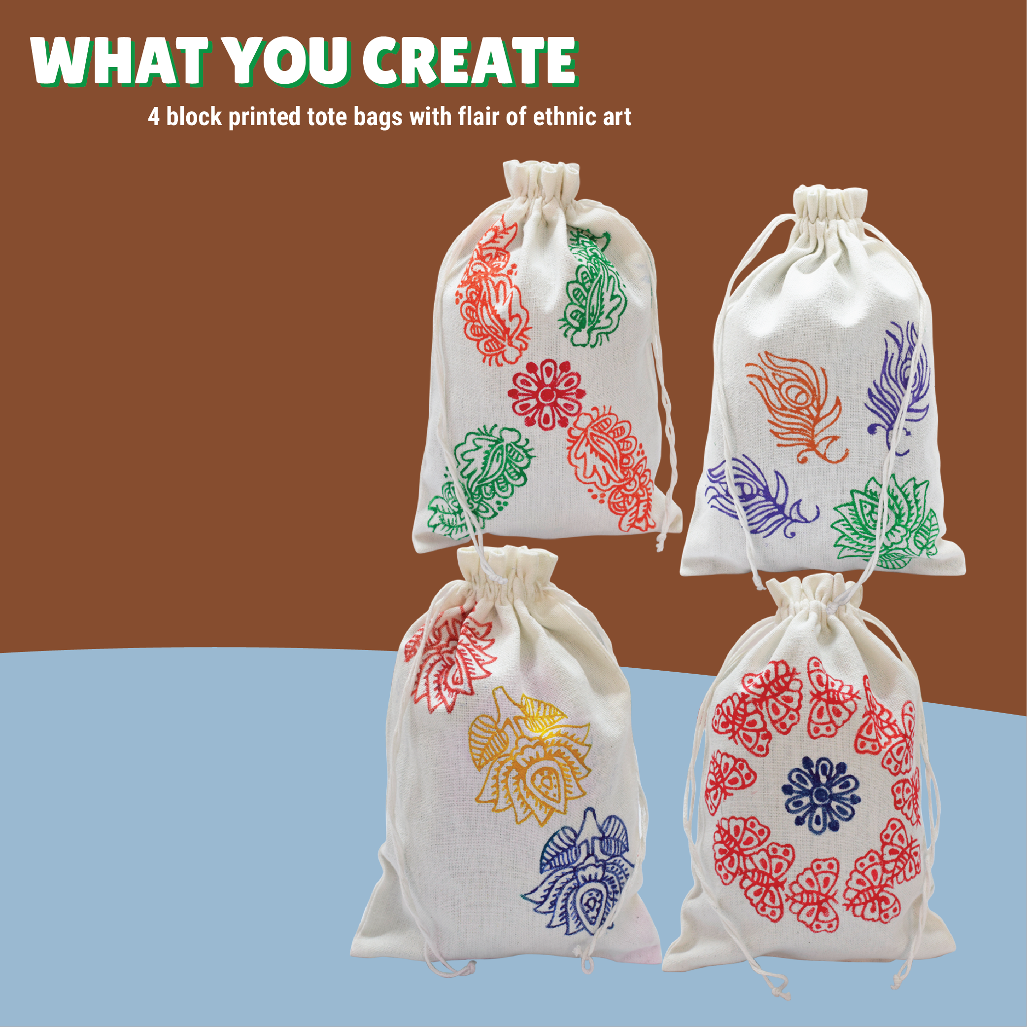 Block Printed Tote Bags Kit